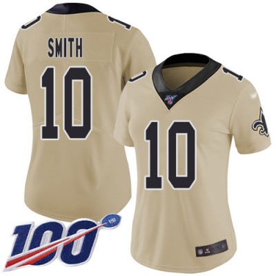 Nike New Orleans Saints #10 Tre'Quan Smith Gold Women's Stitched NFL Limited Inverted Legend 100th Season Jersey
